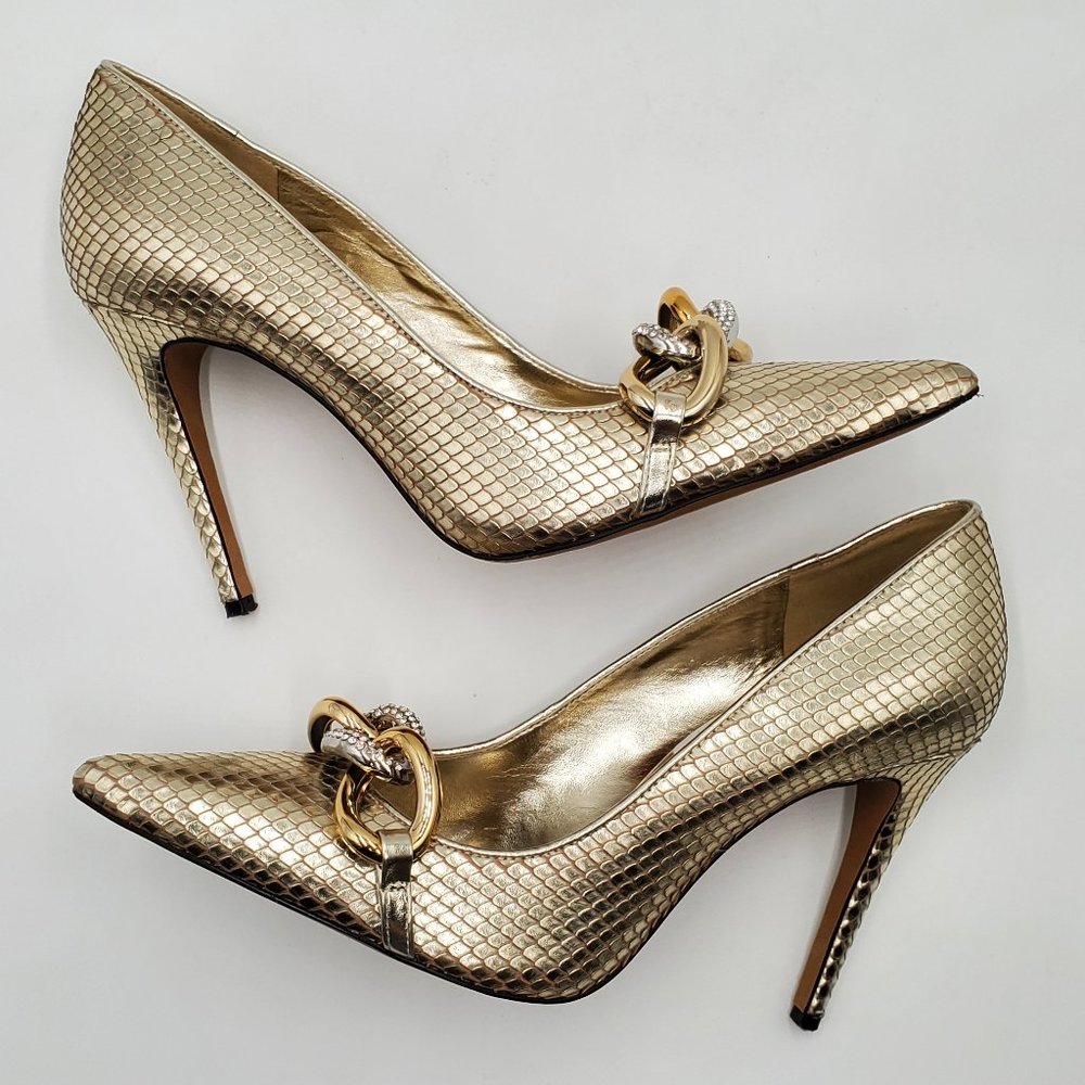 Karl Lagerfeld Paris Rhinestone Chain Metallic Heels - Picture 7 of 16